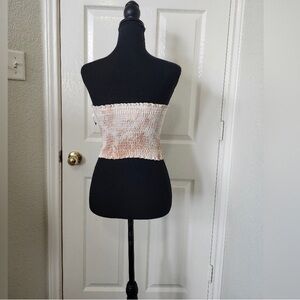 Elegant Beige Smocked Crop Top